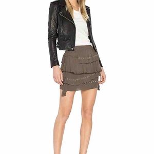 IRO Army Green Layered Ruffles with Silver Grommets Mini Skirt 38 new
